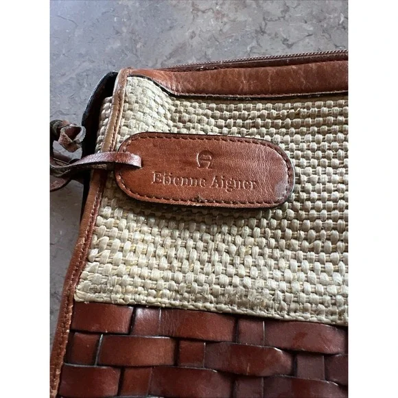 Vintage Etienne Aigner Woven Straw Leather Shoulder Bag Natural Boho - Picture 2 of 7